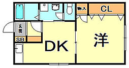 阪急神戸本線 塚口駅 徒歩6分の賃貸マンション 2階1DKの間取り