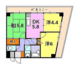 JR東海道・山陽本線 三ノ宮駅 徒歩13分の賃貸マンション 5階3DKの間取り