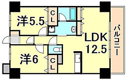 阪急伊丹線 新伊丹駅 徒歩8分の賃貸マンション 5階2LDKの間取り