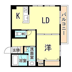 JR福知山線 伊丹駅 徒歩13分の賃貸マンション 2階1LDKの間取り