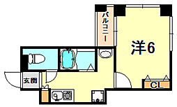 神戸高速東西線 西元町駅 徒歩1分の賃貸マンション 6階1Kの間取り