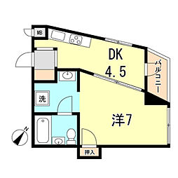 神戸市西神・山手線 県庁前駅 徒歩5分の賃貸マンション 4階1DKの間取り