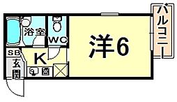 阪急伊丹線 新伊丹駅 徒歩5分の賃貸マンション 3階1Kの間取り
