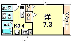 シャローム夙川 1Kの間取図画像