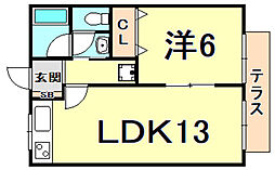サンハイツ土井 1LDKの間取図画像