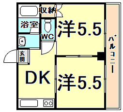 マンションパストラル上田 2DKの間取図画像
