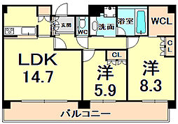 エレガンス甲子園 2LDKの間取図画像