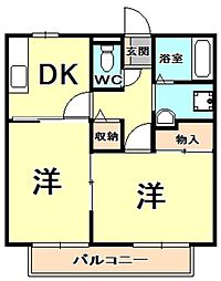 EBISUの森ハイツ2 2DKの間取図画像