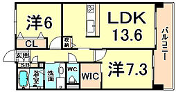 アイエフコート甲子園 2LDKの間取図画像