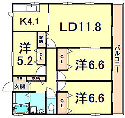 ベルファミーユ 3LDKの間取図画像