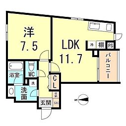 VillaMusica 1LDKの間取図画像