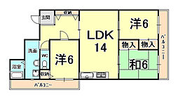 白鷹香枦園第二マンション 3LDKの間取図画像