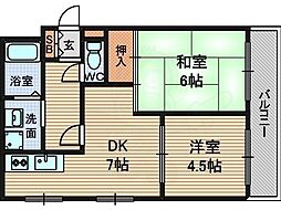 シャトー塚口 2DKの間取図画像