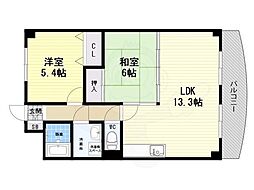 エスポワール南清水 4階2LDKの間取り