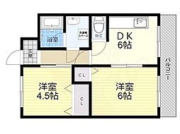 グレイスガーデン豊中 2DKの間取図画像