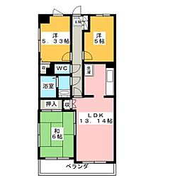 川口飯塚第3ローヤルコーポ 2階3LDKの間取り