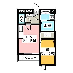 ＳＡＭＩＡ川口元郷 3階1DKの間取り