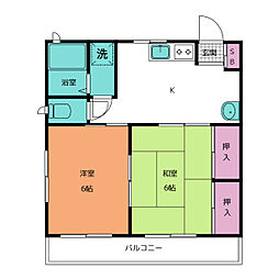 サンハイツ峯 3階2DKの間取り