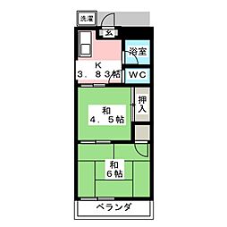 シスターハウス 2階2Kの間取り