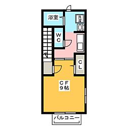 スカイヴィレッジ 2階1Kの間取り