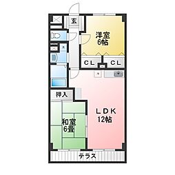 グランデ朝日 2LDKの間取図画像
