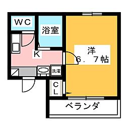 カサデエルマノス 1Kの間取図画像