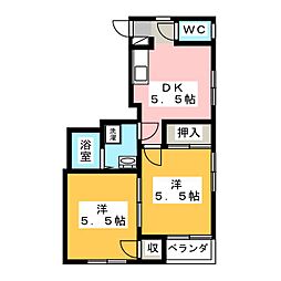 ビュー西青木 2DKの間取図画像