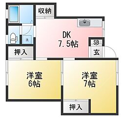 水戸ハイツ 2DKの間取図画像