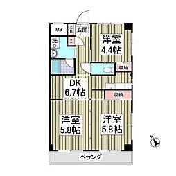 鳩ヶ谷ヒルズ 3DKの間取図画像