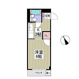 ベルメゾン並木 1Kの間取図画像