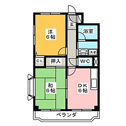キャッスル北沢上青木 2DKの間取図画像