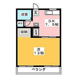 スズキハイツA棟 1DKの間取図画像