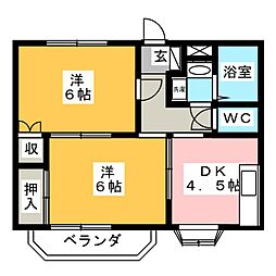 アバンサールプリモB 2DKの間取図画像
