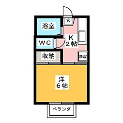 ハナエハイツB 1Kの間取図画像
