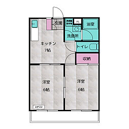 東武東上線 下赤塚駅 徒歩7分の賃貸マンション 1階2DKの間取り