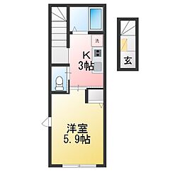 シバリーヒルズ 1Kの間取図画像