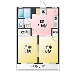 第2ホワイトハイツ 2DKの間取図画像