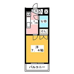 リバティハイツ3 1Kの間取図画像