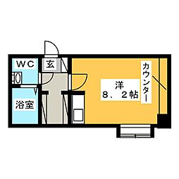 リビナ奥村ドゥー(2) ワンルームの間取図画像