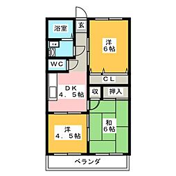 山合コーポ 2階3DKの間取り