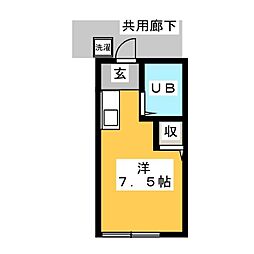 コーポハナブサ 1階ワンルームの間取り
