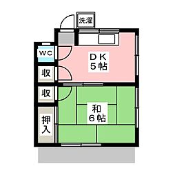 鳩ヶ谷荘 2階1DKの間取り