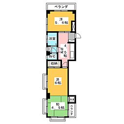 柳沢ゴールデンハイツ 2階2DKの間取り