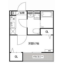 MQuarto新座II 2階1Kの間取り