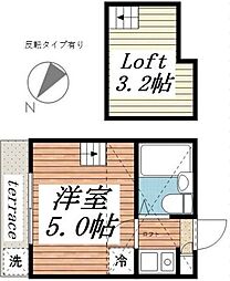 パレス清瀬β 1階1Kの間取り