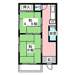第一増田荘 2階2Kの間取り