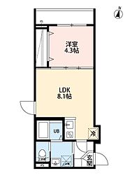 yui terraceII 2階1LDKの間取り