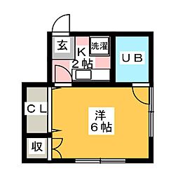 白井荘 2階1Kの間取り