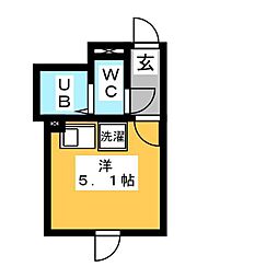 シャンテお花茶屋II 2階ワンルームの間取り