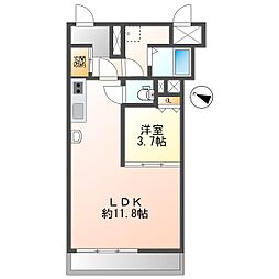 迦葉武蔵野台第二マンション 2階1LDKの間取り